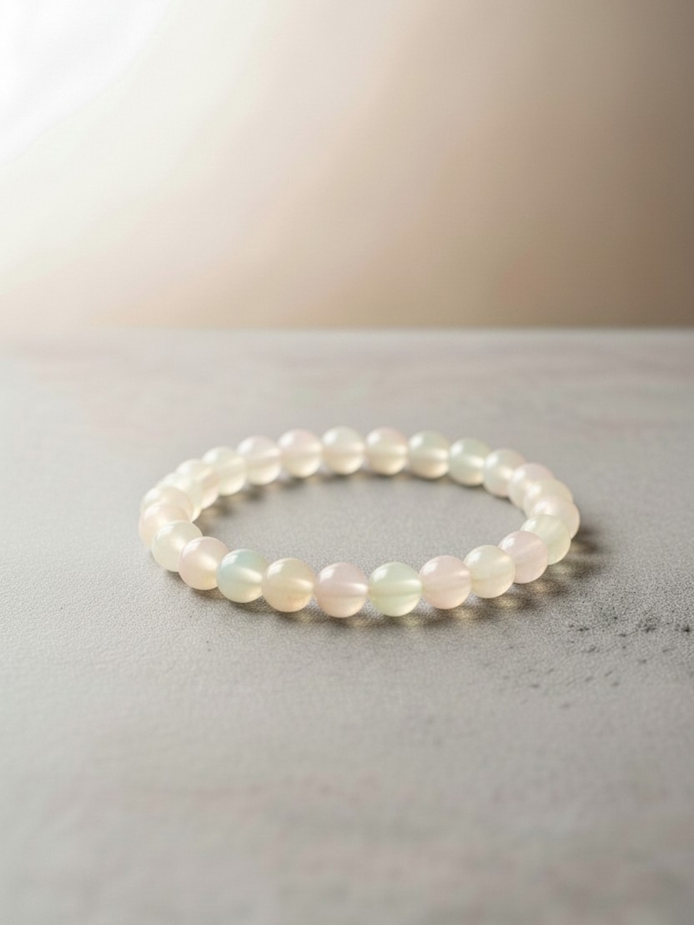 Frosted Multitone Stretch Bead Bracelet - Cream & Pale Pink